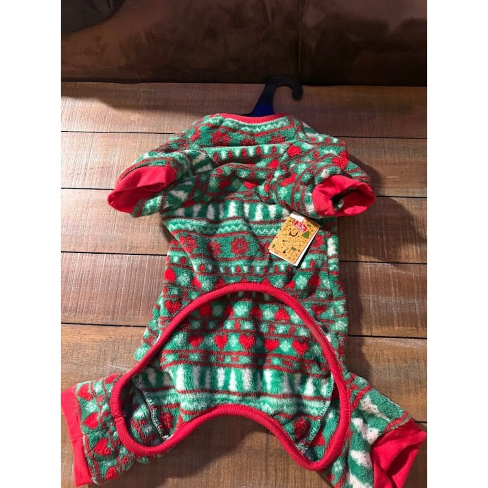 Tis the Season Dog Pajamas Large Green Red Fair Isle Fleece Holiday Pet Clothes